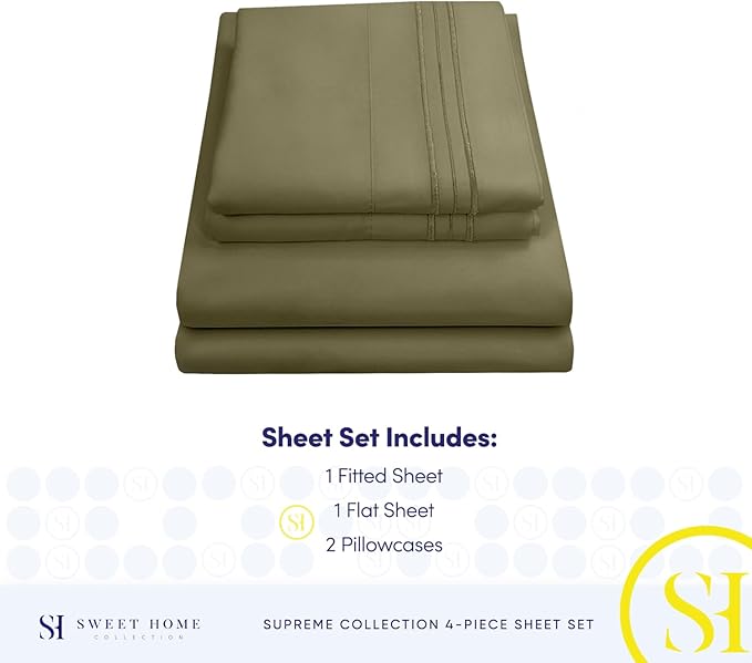 King Size Sheets - Breathable Luxury Bed Sheets with Full Elastic & Secure Corner Straps Built In - 1800 Supreme Collection Extra Soft Deep Pocket Bedding Set, Sheet Set, King, Olive