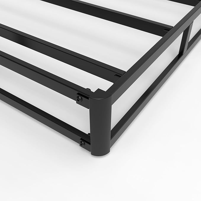 Cal King Box Spring 4 Inch Low Profile, Heavy Duty Metal Box Spring Bed Base with Fabric Cover, Mattress Foundation, Easy Assembly, Noise Free, Black