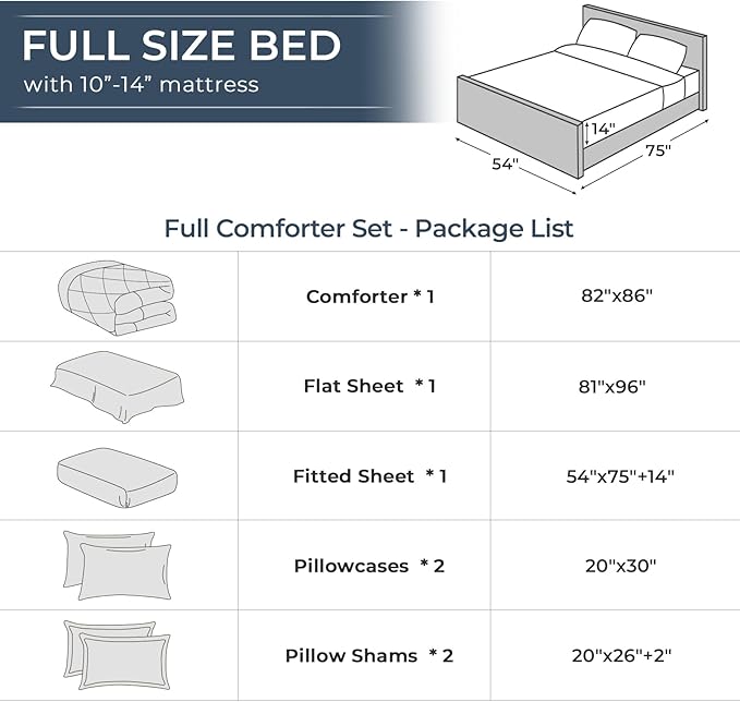 HEVUMYI Full Comforter Set - 7-Piece All Season Bed in a Bag Full, Ultra Soft Bedding Set with Comforter, Flat Sheet, Fitted Sheet, Pillowcases, Pillow Shams, Black & Light Grey