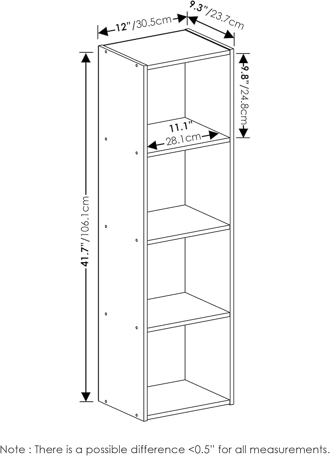 Furinno PASIR Book Shelf, 4-Tier Modern Bookshelf, Open Shelves Bookcase 9" x 12" x 42", for Living Room, Bedroom, Home Office, Light Blue/White