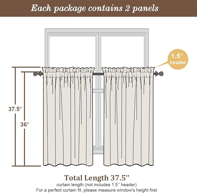 Chyhomenyc Yellow Sheer Curtains 36 inch Length 2 Panels, Light Filtering Voile Rod Pocket Short Window Curtians for Bathroom Living Room Farmhouse Small Windows, 42Wx36L inches