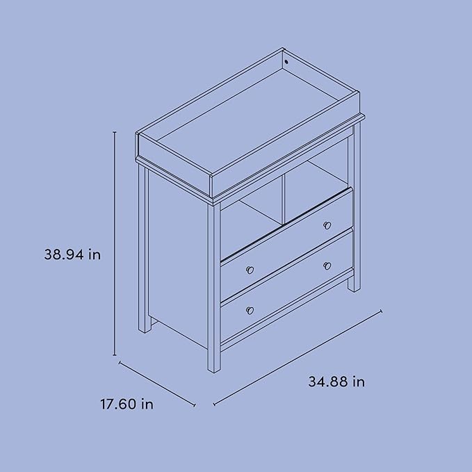 Storkcraft Alpine 2 Drawer Changing Table Chest (Gray) - Attached Changing Table Topper Fits Any Standard-Size Baby Changing Pad, 2 Drawers, 2 Shelves for Extra Nursery Storage, Easy to Assemble