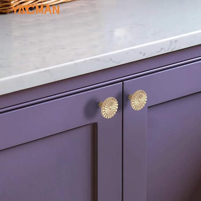 Champagne Bronze Cabinet Knobs 10 Pack Round Sunflower Dresser Drawer Hardware Furniture Cupboard Handles for Bathroom Single Hole Knob Kitchen SH-CB-K10