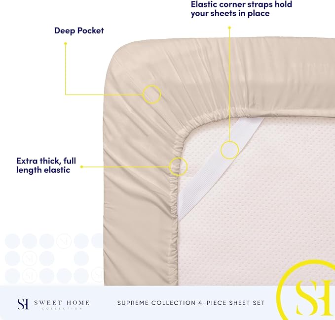 King Size Sheets - Breathable Luxury Bed Sheets with Full Elastic & Secure Corner Straps Built In - 1800 Supreme Collection Extra Soft Deep Pocket Bedding, Sheet Set, EXTRA DEEP pocket - King, Beige