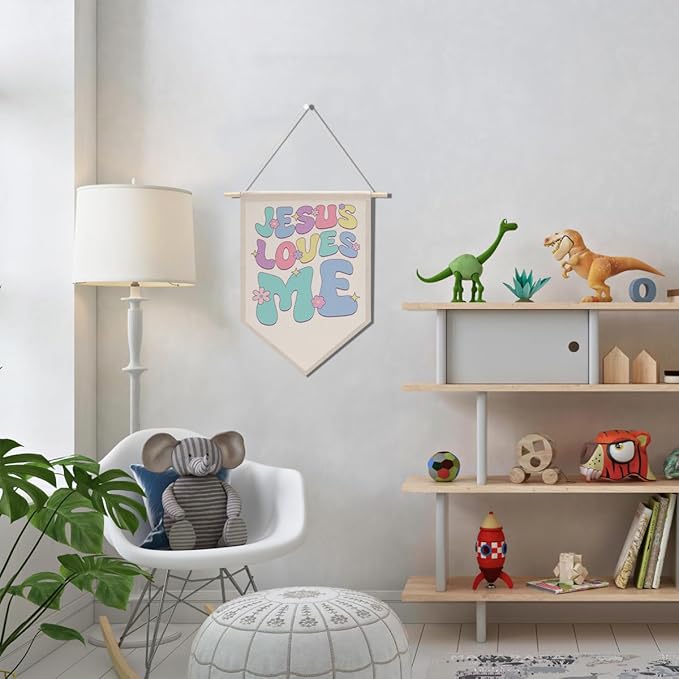 Nursery Decor Jesus Decor Boho Christian Decoration Canvas Hanging Pennant Flag Banner Wall Sign Decor Gift for Nursery Bedroom Playroom Game Room Front Door