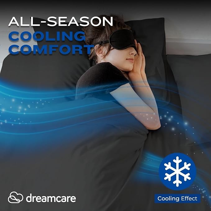 DREAMCARE Full Size Sheets – 4 pcs Cooling Sheets – up to 21” Deep Full Sheet Set – Hotel Luxury Pillowcases – Superior Softness 100% Fine Microfiber with Side Pocket – Gray