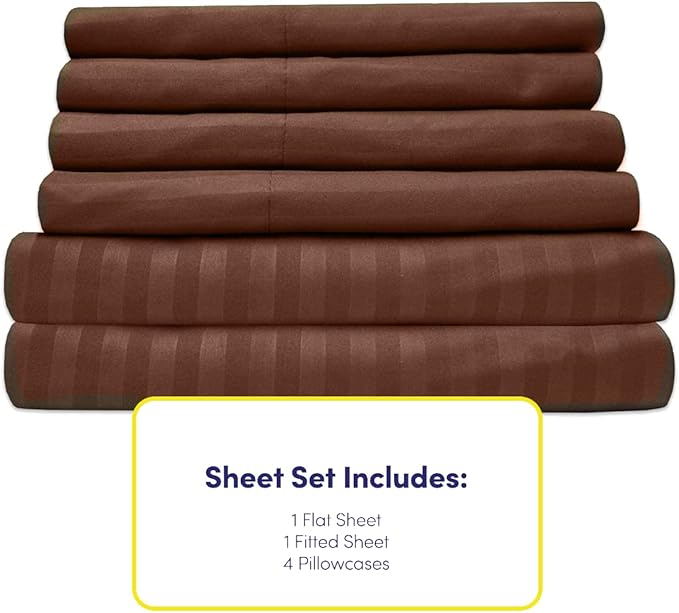 Dobby Stripe Queen Sheets - 6 Piece 1500 Supreme Collection Fine Brushed Microfiber Deep Pocket Queen Sheet Set Bedding - 2 Extra Pillow Cases, Great Value, Queen, Dobby Coffee