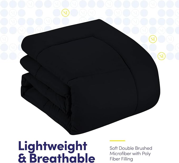 California King Comforter Set - Soft & Breathable 7-Piece Bedding Collection - 1 Comforter, 1 Fitted Sheet, 1 Flat, 4 Pillowcases - Deep Pocket - Premium Quality - Ideal for All Seasons, Black