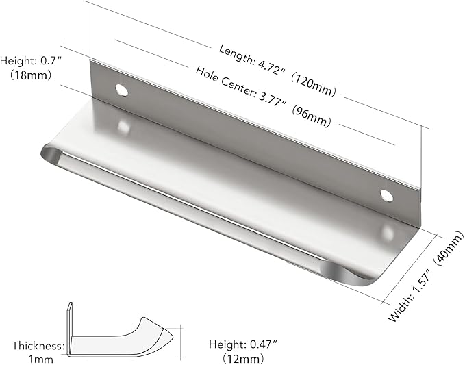 Ravinte Hardware 10 Pack Silver Cabinet Handles, 4.75 Inch (120mm) Finger Edge Pulls, 3.75 Inch Hole Center, Finger Pulls for Cabinets