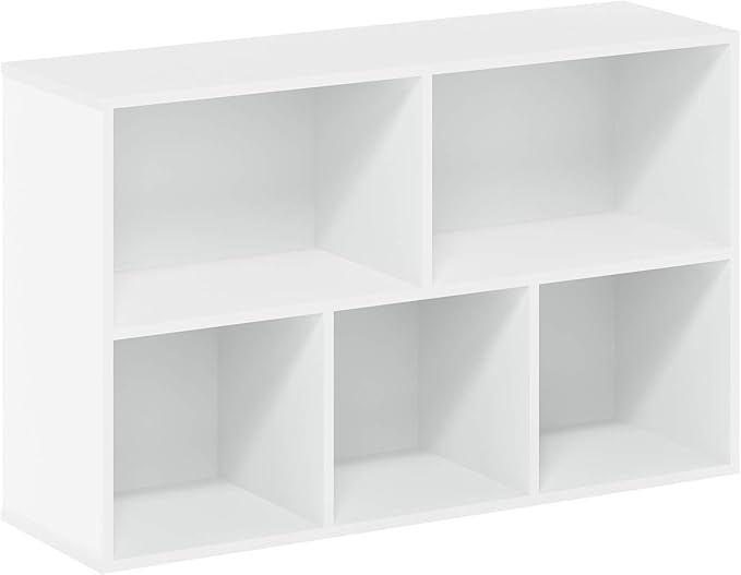 Furinno LUDER Book Shelf, 5-Cube Bookshelf, Reversible Bookcase, 9.4" x 19.5" x 31.5", for Living Room, Bedroom, Home Office, White