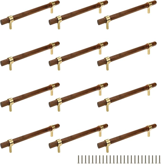 Drawer 8.66"/220mm Pulls Brass Walnut Kitchen Wardrobe Cabinet Hardware Pull Handle with Screw, 12Pcs