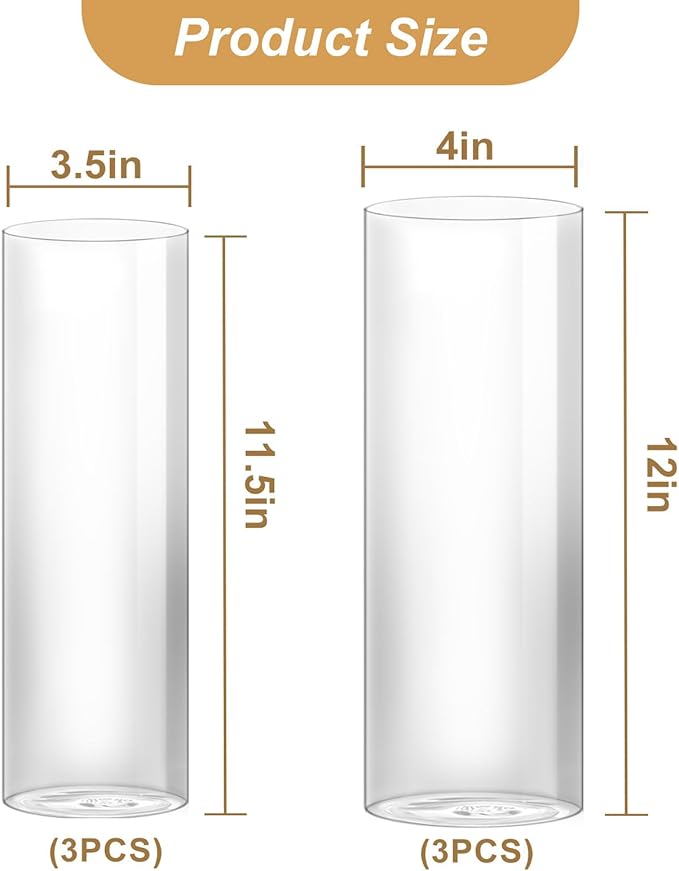Hurricane Candle Holder,Open Ended Glass Candleholder Multiple Size Choices,Clear Cylinder Glass Candle Holder for Wedding Centerpieces, Home Decor(6 PCS,H:12" D:4")