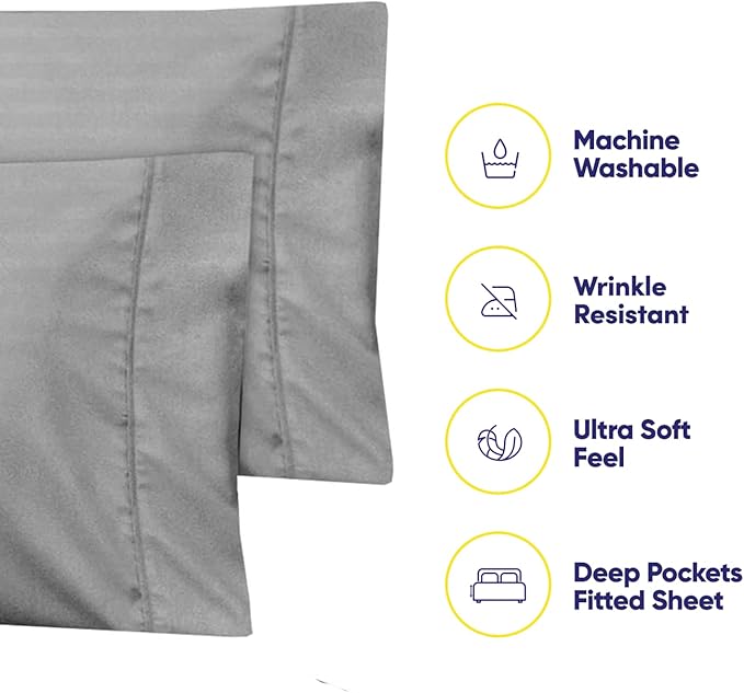 Full Size Bed Sheets - 6 Piece 1500 Supreme Collection Fine Brushed Microfiber Deep Pocket Full Sheet Set Bedding - 2 Extra Pillow Cases, Great Value, Full, Dobby Silver