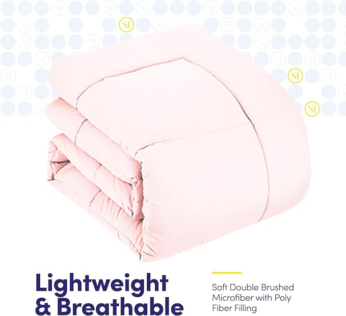 King Size Comforter Set with Sheets - 7-Piece Bedding Collection - 1 Comforter, 1 Fitted Sheet, 1 Flat, 4 Pillowcases - Deep Pocket - Soft & Premium Quality - Ideal for All Seasons, Pale Pink