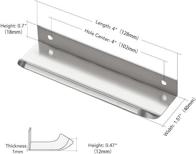 Ravinte Hardware 6 Pack Silver Cabinet Handles, 5 Inch (128mm) Finger Edge Pulls, 4 Inch Hole Center, Finger Pulls for Cabinets