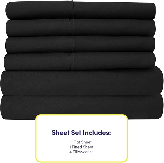 King Size Bed Sheets - 6 Piece 1500 Supreme Collection Fine Brushed Microfiber Deep Pocket King Sheet Set Bedding - 2 Extra Pillow Cases, Great Value, King, Black