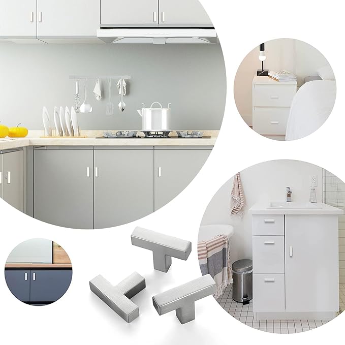 Bar Cabinet Pulls - 30 Pack Square Brushed Nickel Drawer Knobs, Stainless Steel Single Hole Cabinet Handles