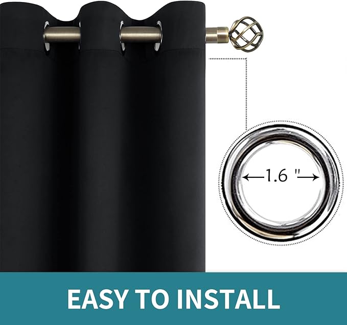 BGment Blackout Curtains for Bedroom - Grommet Thermal Insulated Room Darkening Curtains for Living Room, Set of 2 Panels, Each 46 x 54 Inch, Black