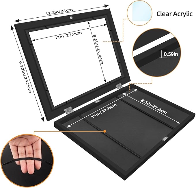 4 Pack Kids Artwork Frames Changeable 8.5 x 11 Inch Children Art Projects Kids Art Frames Front Opening Picture Display Frame, Black
