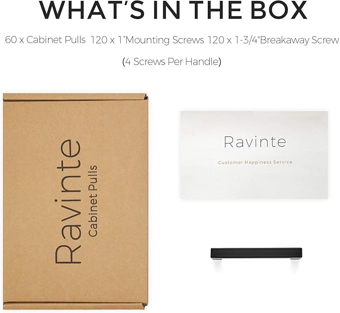 Ravinte 60 Pack 3-3/4 Inch Square Cabinet Handles Matte Black Cabinet Pulls Drawer Pulls Kitchen Hardware