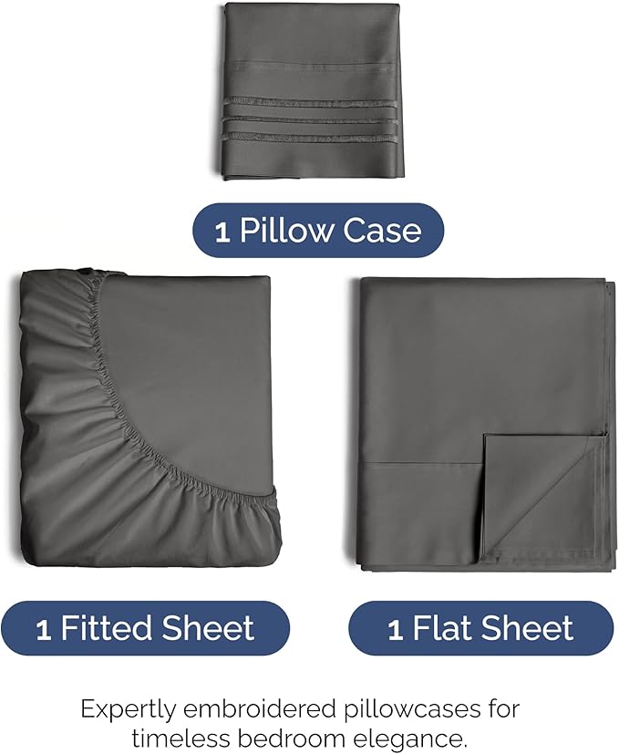 Twin XL Size 3 Piece Sheet Set - Comfy Breathable & Cooling Bed Sheets Set - Hotel Luxury Bedding for Women, Men, Kids, Teens, Boys & Girls - Deep Pockets, Soft and Wrinkle Free - Oeko-Tex - Charcoal
