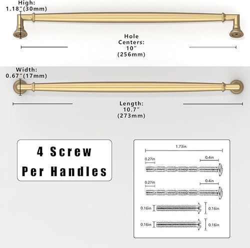 10 Pack Champagne Bronze Cabinet Pulls 10 Inch(254mm) Kitchen Cabinet Handles Solid Zinc Alloy Cabinet Hardware Drawer Pulls