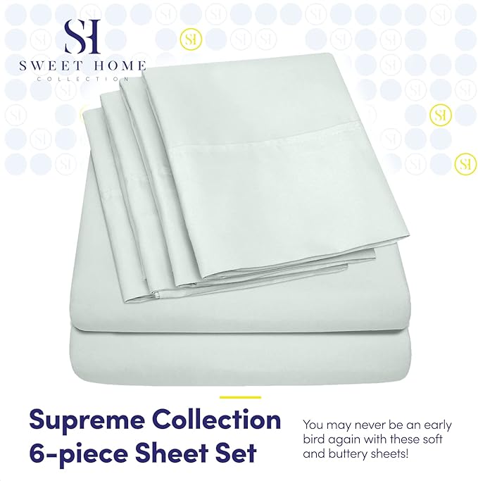 Cal King Size Bed Sheets - 6 Piece 1500 Supreme Collection Fine Brushed Microfiber Deep Pocket California King Sheet Set Bedding - 2 Extra Pillow Cases, Great Value, California King, Mint