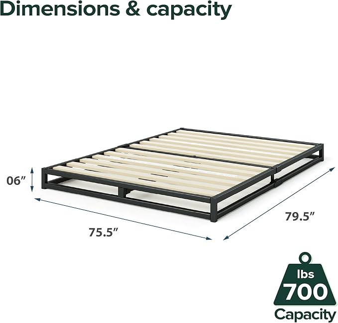 Zinus Joseph Low Profile 6 Inch Platform Bed Frame, Wood Slat Support, No Box Spring Needed, Eco Friendly WonderBox(TM) Packaging, Easy Assembly, Black, King