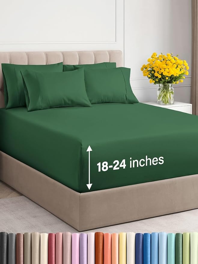 Extra Deep King Sheet Set - 6 Piece Breathable and Cooling Sheets - Hotel Luxury Bed Sheets Set - Easy Fit - Soft, Wrinkle Free and Comfy Sheets Set - Emerald Green Sheet Set with Extra Deep Pockets