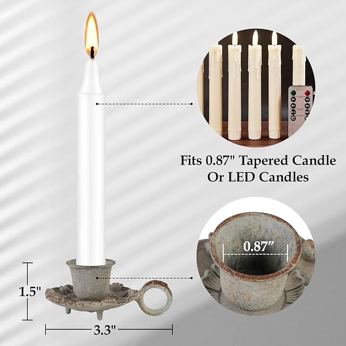 NIKKY HOME Mini Taper Candle Holders Set of 2, Rustic Metal Candlestick for Table Centerpieces, Wedding Decor and Dinner Party, Grey