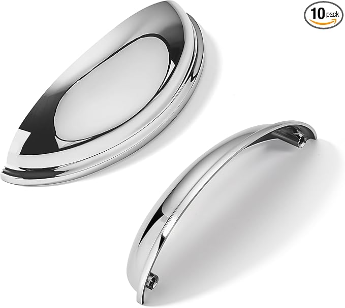 khtumeware 10 Pack 3-1/2" Drawer Pulls Polished Chrome Cabinet Cup Pulls Kitchen Hardware Cabinet Handles Drawer Handles Knobs 3.5 inch Hole Center