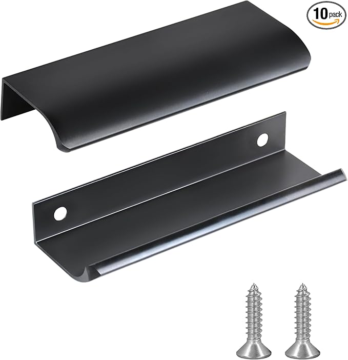 JOOJA 10 Pack Modern Style Finger Edge Pull Furniture DrawerHandles Hidden Cabinet Kitchen Drawer Handles Knobs, 120mm