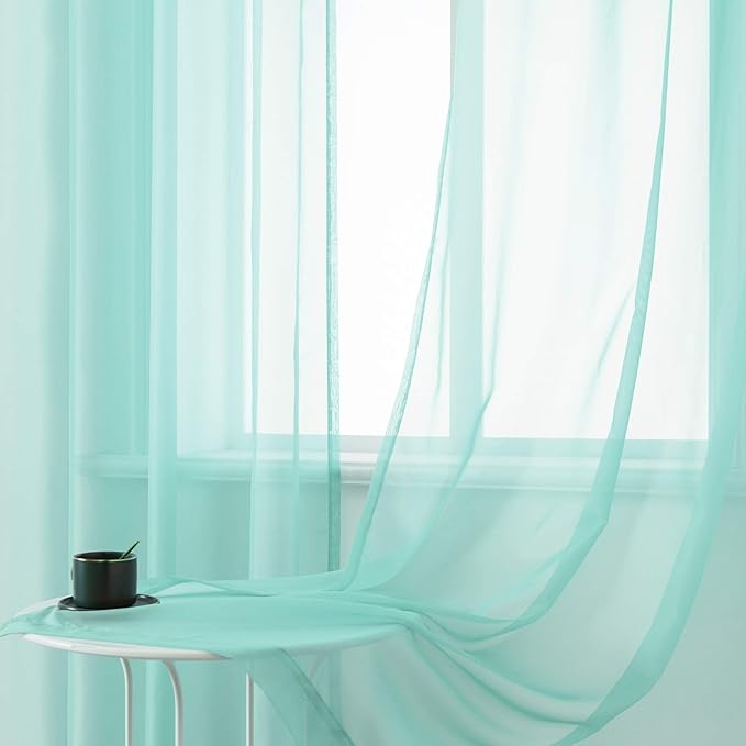 DUALIFE Aqua Sheer Curtains 63 Inch Length 2 Panels Set Grommet Window Drapes Voile Curtains Bay Window Aqua Seafoam Sheer Curtain for Baby Bedroom Nursery 52X63 Inches