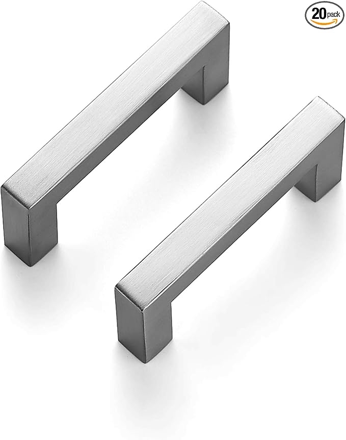 Ravinte 20 Pack 3 Inch Square Cabinet Handles - Satin Nickel Pulls, Brushed Nickel Drawer Pulls, Kitchen Hardware, Handles for Cabinets, Cupboards