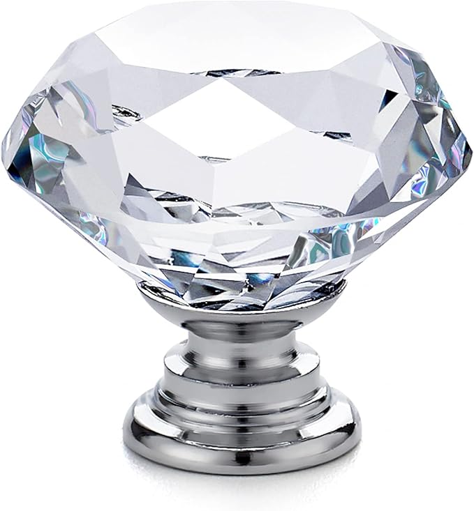 Ravinte Crystal Knobs for Dresser Drawers & Glass Cabinets - Diamond Shaped, 30 mm with Silver Base