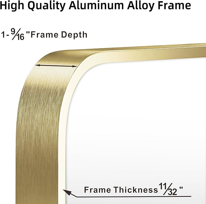 16"x20" Brushed Gold Mirror for Wall, Bright Gold Rounded Rectangle Mirror with Metal Frame Hanging for Bathroom Entryway Vanity,Living Room,Bedroom,Vertical or Horizontal