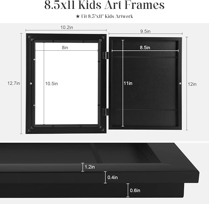 [3-Pack] Kids Art Frames, 8.5x11 Front Opening Kids Artwork Frames Changeable, Black Artwork Display Storage Frame for Wall, Holds 50 Pcs, for 3D Picture, Crafts, Hanging Art, Portfolio
