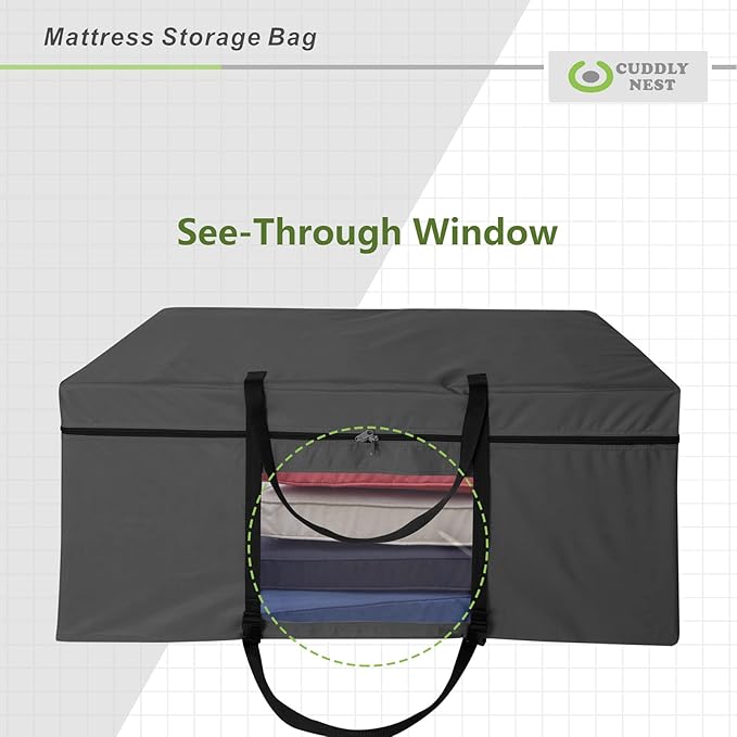 Cuddly Nest Folding Mattress Storage Bag - Heavy Duty Carry Case for Tri-Fold Guest Bed (Fits 6" Queen Mattress,Black)