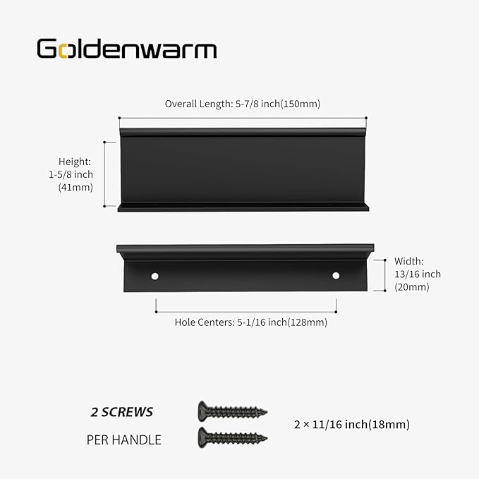 goldenwarm 5 Pack Black Finger Edge Pulls Drawer Finger Pulls Matte Black Kitchen Hardware Handles Bedroom Dresser Drawers,5in Hole Center