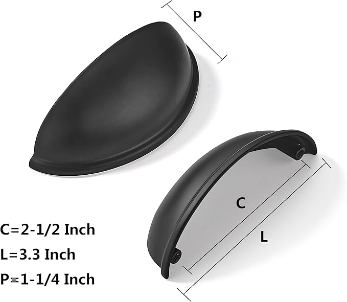 khtumeware 10 Pack 2-1/2" Drawer Pulls Matte Black Cabinet Cup Pulls Kitchen Hardware Cabinet Handles Drawer Handles Knobs 2.5 inch Hole Center