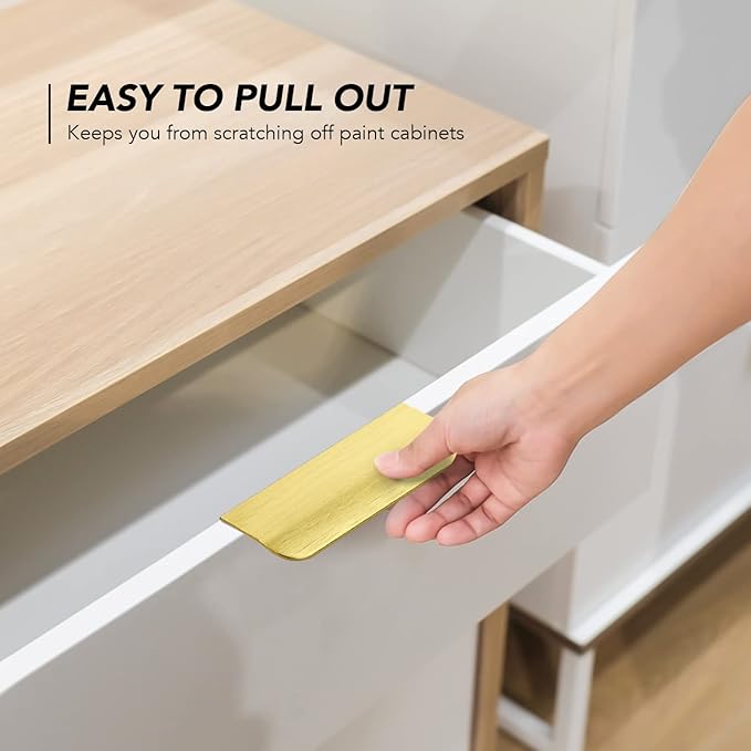 Ravinte Hardware 10 Pack Gold Cabinet Handles, 4 Inch (102mm) Finger Edge Pulls, 3 Inch Hole Center, Finger Pulls for Cabinets