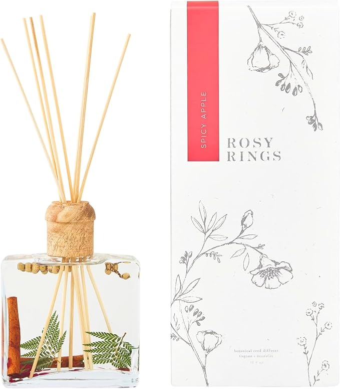 Rosy Rings Spicy Apple Botanical Reed Diffuser 13oz - Lasts 6-12 Months, Aromatherapy Diffuser, Reed Diffuser Sticks, Diffuser with Botanicals Perfect for Home Decor!