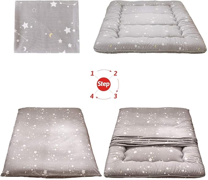 MAXYOYO Grey Constellation Japanese Floor Futon Mattress, Tatami Floor Mat Portable Camping Mattress Kids Sleeping Pad Foldable Rolling Up Floor Lounger Couch Bed with Mattress Protector, Twin
