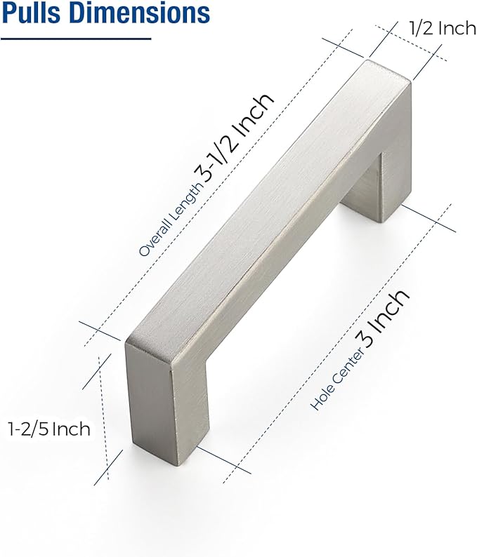 JOY DECOR 12 Pack Cabinet Handles, Brushed Nickel Cabinet Pulls, 3 Inch Kitchen Closet Handles Square Drawer Pulls Stainless Steel Drawer Hardware, 76mm Hole Centers