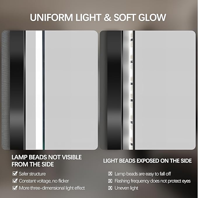 24" Round LED Bathroom Mirror, Wall Mounted Backlit Vanity Mirror with 45° Beveled Frame Lighted Mirror for Bedroom, Fog Free 3-Color Dimmable Lights Memory Function, Black