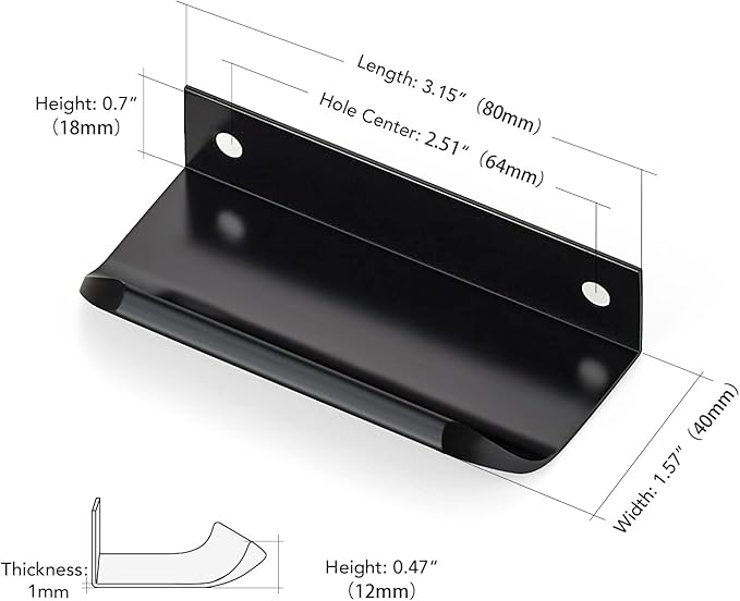 Ravinte Hardware 20 Pack Black Cabinet Handles, 3.15 Inch (80mm) Finger Edge Pulls, 2-1/2 Inch Hole Center, Finger Pulls for Cabinets