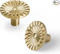 Brushed Gold Cabinet Knobs 6 Pack Round Sunflower Dresser Knob Drawer Hardware Furniture Cupboard Handles for Bathroom Kitchen SH-BG-K6
