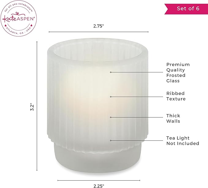 Kate Aspen Vintage Fluted Frosted Glass Tealight Votive Candle Holders, Rustic Decor, Boho Decorations, Shelf Decoration, Classic Look | Perfect Hostess Gift | (Pack of 36)