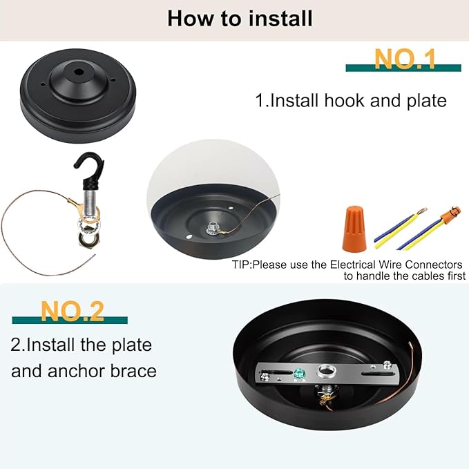 Light Canopy Kit, 6IN Chandelier Kit with Hook, Matte Black Ceiling Metal for Pendant Light, Chandelier, Grow Plant, Max Load 33LBS