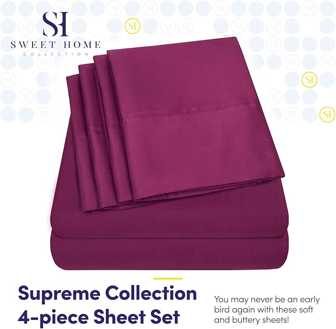 Twin Size Bed Sheets - 4 Piece 1500 Supreme Collection Fine Brushed Microfiber Deep Pocket Twin Sheet Set Bedding - 1 EXTRA PILLOW CASES, GREAT VALUE, Twin, Berry